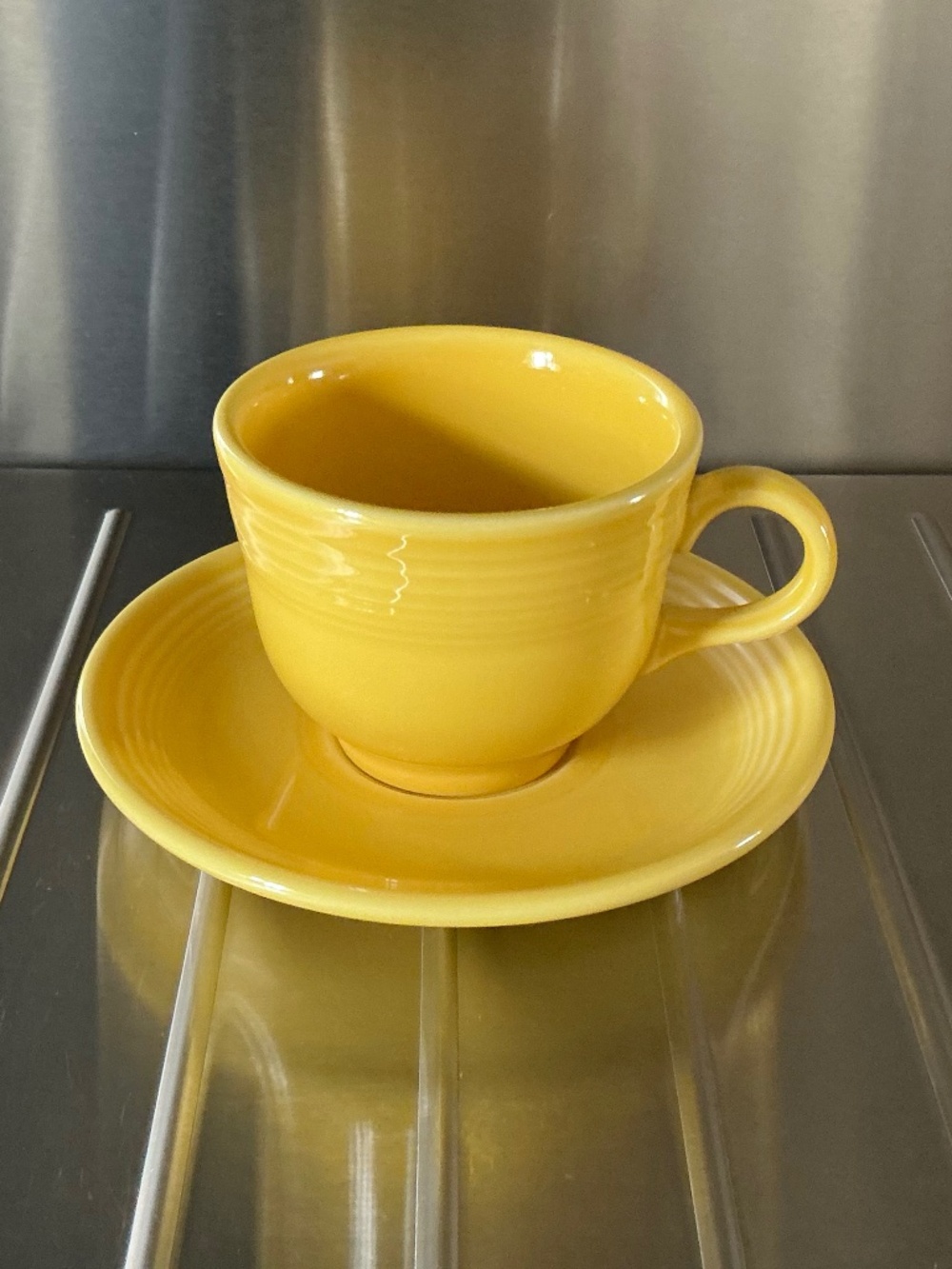 Fiesta Homer Laughlin Cup and Saucer Sunflower Yellow Vintage HLC Retired